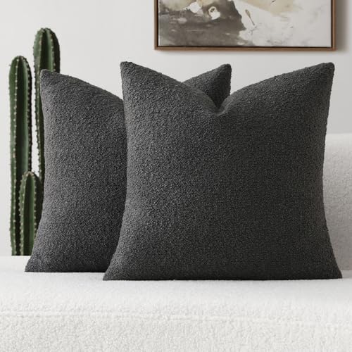 Pack of 2 Boucle Textured Throw Pillow Covers 24x24 Inch (Dark Grey / 24" x 24" (Pack of 2))
