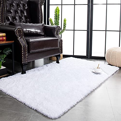 Super Soft Shaggy Rugs Fluffy Carpets (5' x 8' (Rectangular) / White)