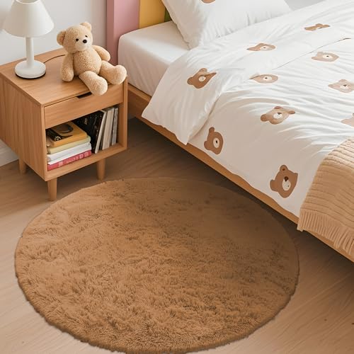 Khaki Round Rugs for Bedroom (3 Ft Round / Khaki)