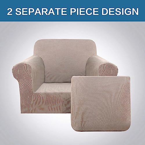Armchair Slipcover Chair Cover 2 Piece Stretch Slipcovers Furniture Protector with Elastic Bottom Fit Armchair Width Up to 47 Inch (Small / Sand)