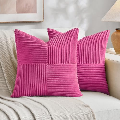 2 Packs Hot Pink Decorative Throw Pillow Covers 18x18 Inch for Living Room Couch Bed Sofa (Hot Pink / 18" x 18" (Pack of 2))