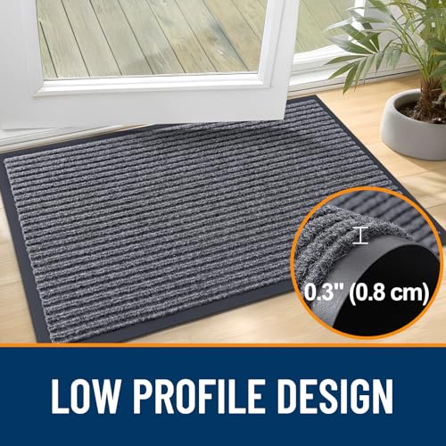 2 Pack Front Door Mats 47x23 (Grey / 47" x 23")