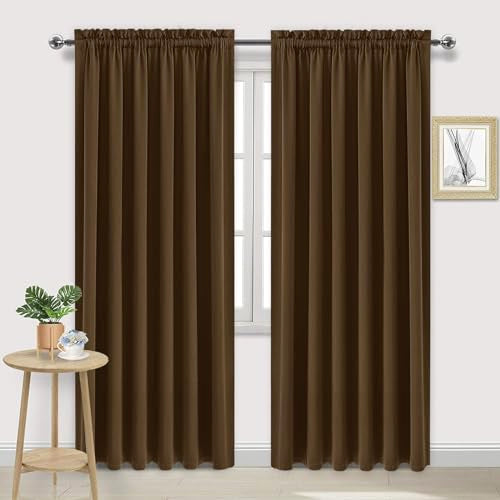 Wide Blackout Curtains for Bedroom Living Room 70 x 84 Inch Long Brown (Brown / 70"W x 84"L (Pack of 2))