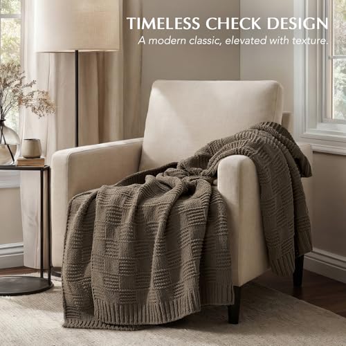 HOME Modern Checkered Chenille Throw Blanket (Mocha Brown / 50" X 60")
