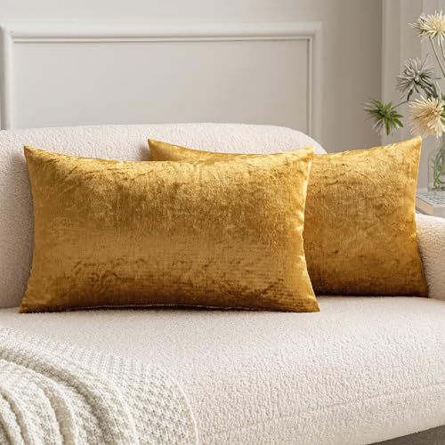 12x20 Inch Lumbar Velvet Throw Pillow Covers Dark Gold (20" x 12" (Pack of 2) / Dark Gold)