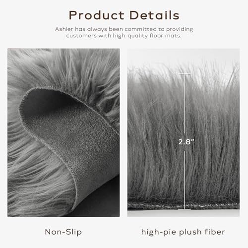 Ashler Faux Fur Rug (2' x 6' (Irregular) / C-dark Grey)