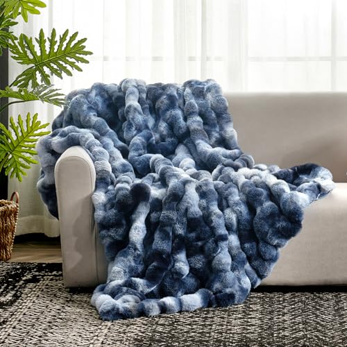 Faux Fur Throw Blanket for Couch (Tie-dye Blue / Throw(50" x 60"))