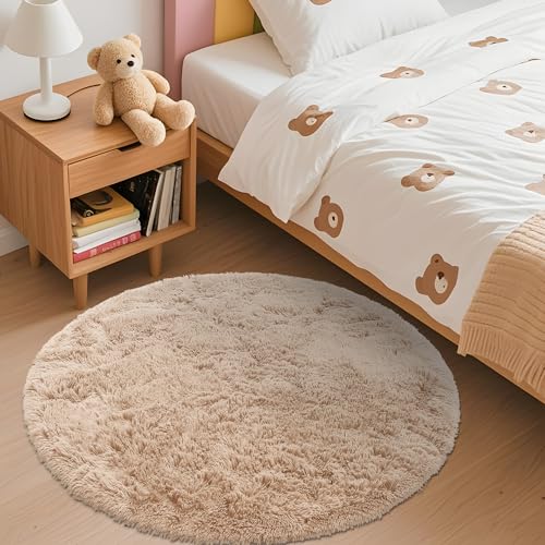 Beige Round Rugs for Bedroom (3 Ft Round / Beige)