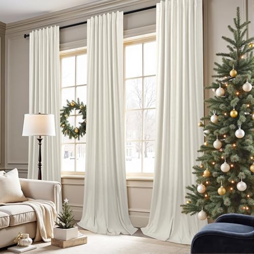 Blackout Curtains 94 Inches Long Custom Rustic for Living Dining Room Darkening Faux Linen Curtains Drapes Weather Burg Thermal Insulated Sound Draft Cold Warm Blocking Curtain No Light Cream Back Tab (Natural / 52"W x 94"L (Pack of 2))