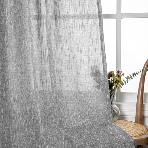 Sheer Curtains for Bedroom (50"W x 63"L (Pack of 2) / Dark Grey)