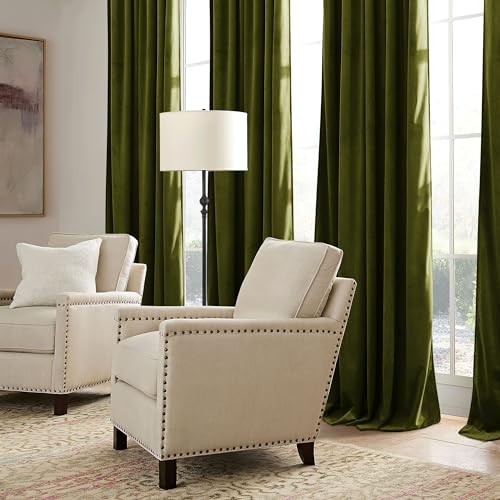 Moss Green Velvet Curtains 63 inches Length with Hook Belt (Moss Green / 42"W x 63"L (Pack of 2))
