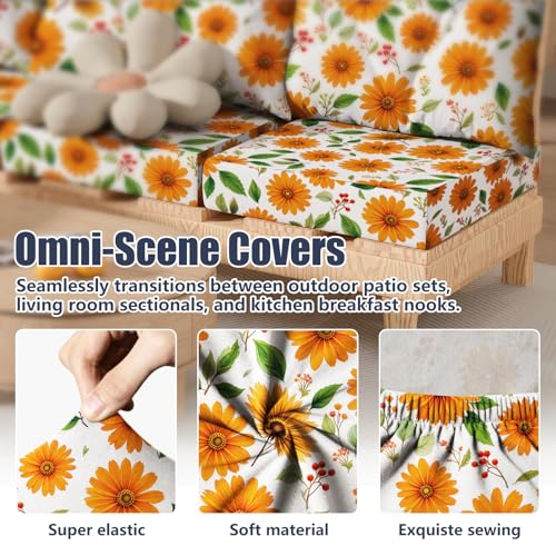8Pcs Outdoor Cushion Covers (Sunflower / Square-large + Rectangle)