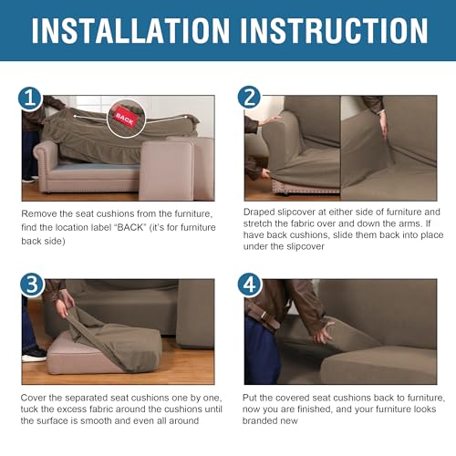 4 Piece Stretch Sofa Covers for 3 Cushion Couch Covers for Living Room Furniture Slipcovers (Large / Macchiato)