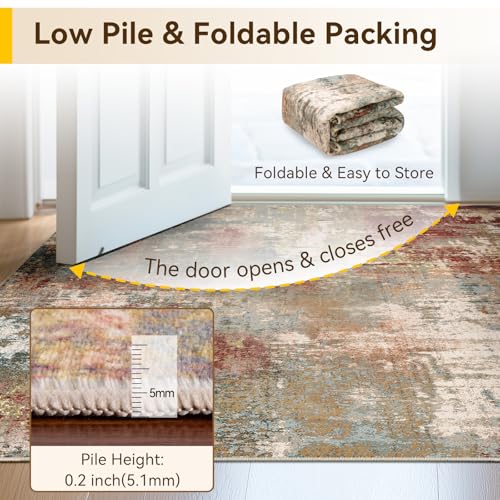 Washable Square 7'x7' Area Rug for Living Room Rustic Brown (Rust Red/Green/Blue/Multi / 7' x 7' (Square))