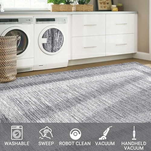 6x9 Washable Area Rug Distressed Geometric Floor Carpet (Grey / 6' x 9' (Rectangular))
