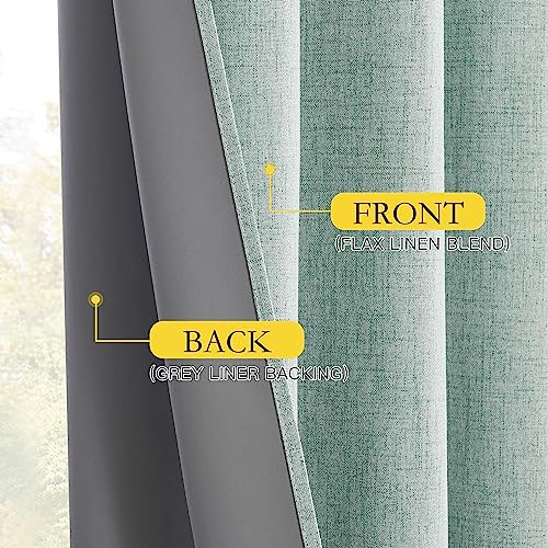 100% Absolutely Blackout Linen Curtains with Thermal Insulated White Liner (42"W x 63"L (Pack of 2) / Seafoam Green)