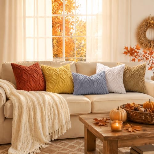 Faux Fur Mustard Yellow Throw Pillow Covers 26x26 Set of 2 (26" x 26" (Pack of 2) / Mustard Yellow)