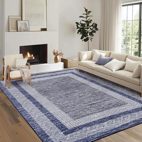 6x9 Washable Area Rug Distressed Geometric Floor Carpet (Blue / 6' x 9' (Rectangular))