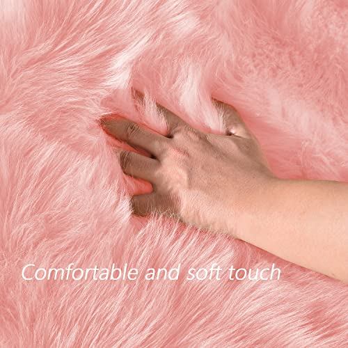 Round Pink Faux Sheepskin Fur Rug Circle Rugs 4ft Soft Fluffy Rugs for Bedroom Girls Living Room Rug for Dorm Floor Luxury Home Decor (4' (Round) / Pink)