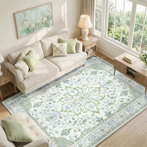 Washable Area Rug (Green/White/Blue / 6' x 9' (Rectangular))