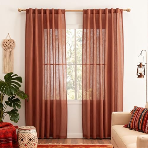 Semi Sheer Curtains 72 Inch Length for Bedroom 2 Panels (50"W x 72"L (Pack of 2) / Terracotta)