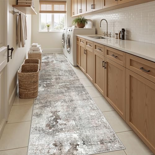 Abstract Runner Rug 2x12 Hallway Kitchen Runners Pink (Pink/Grey / 2' x 12' (Runner))