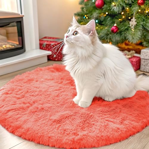 Coral Red Round Rugs for Bedroom (2 Ft Round / Coral Red)
