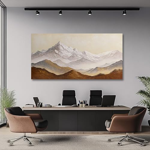 Landscape Canvas Wall Art Abstract Wall Art Earth Color Mountain Landscape Canvas Painting Decor Framed Artwork Snow Moutain Wall Art for Living Room Bedroom Dining Room Home Office Decor 29"X58" (58"L x 29"W / Brown)