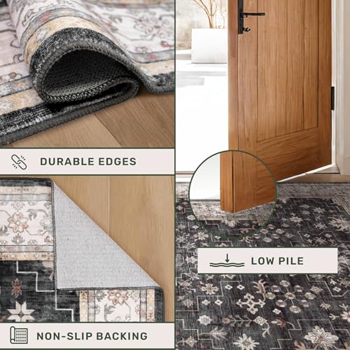 Black Boho Washable Entry Rug (3' x 4' (Rectangular) / Ashen / Multi)