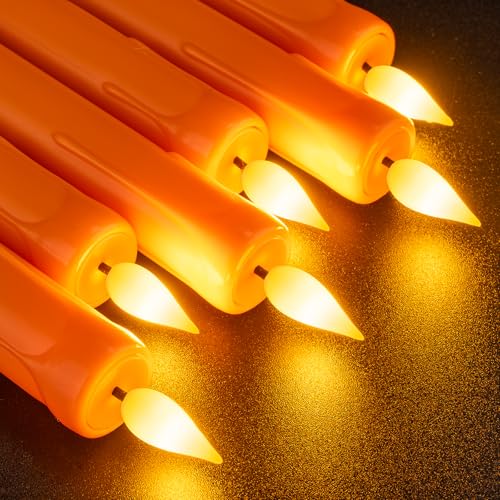 6 Pcs Orange Flameless Taper Candles with Remote (Orange / Pack of 6)
