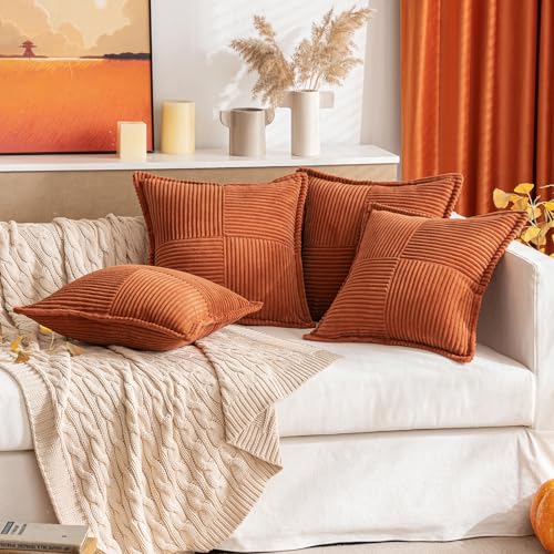 Fall Burnt Orange Decorative Throw Pillow Covers for Couch 12x12 in (Burnt Orange / 12" x 12" (Pack of 2))