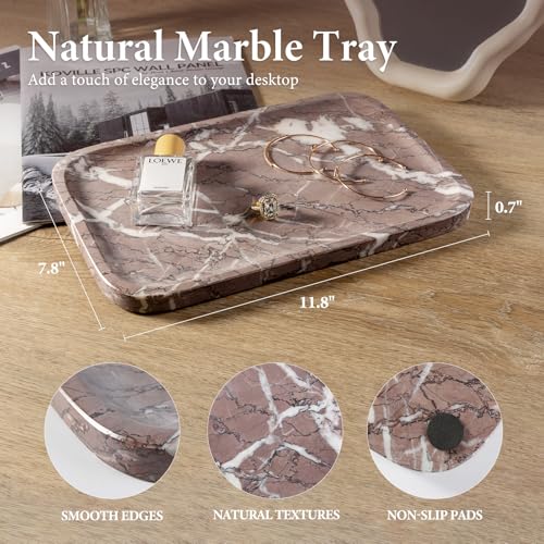 Marble Tray 12"x8" Marble Vanity Tray for Countertop Bathroom Kitchen Dresser (Purple)