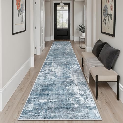 Abstract Runner Rug 2x12 Hallway Kitchen Runners Blue (Blue/Grey / 2' x 12' (Runner))