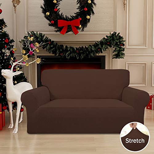 Stretch Loveseat Couch Covers Washable Coffee (Medium Loveseat / Coffee)