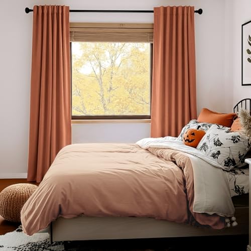 Faux Linen Total Blackout Curtains for Bedroom 108 Inch Long Burnt Orange (Maple | Burnt Orange / 50"W x 108"L (Pack of 2))