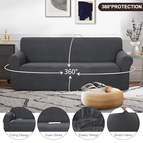 Stretch Couch Cover Slipcover for 3 Cushion Sofa (Dark Grey / Sofa)