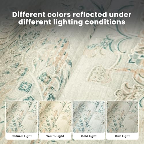8x10 Boho Washable Area Rugs for Living Room (8' x 10' (Rectangular) / Milky White-light Blue-light Brown)