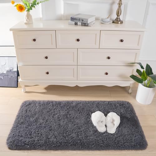Soft Runner Rugs for Bedroom Living Room Plush Fluffy Rug 2x4 (Coal Grey / 2' x 4' (Runner))
