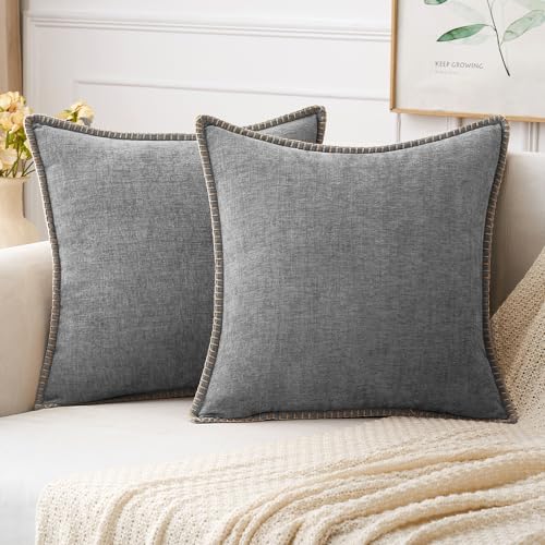 Decorative Couch Throw Pillow Covers 18x18 Inch Dark Gray 2 Pack (Dark Gray / 18" x 18" (Pack of 2))