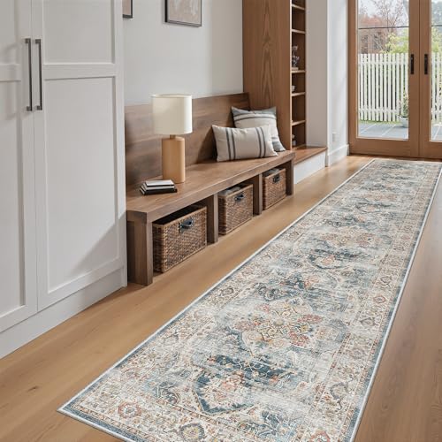 Washable Runner Rugs 2x10 Long for Hallway Kitchen (Navy / 2' x 10' (Runner))