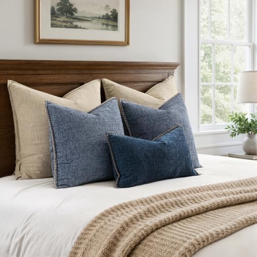 Decorative Couch Throw Pillow Covers 16x16 in Dark Grey Blue 2 Pack (Dark Grey Blue / 16" x 16" (Pack of 2))