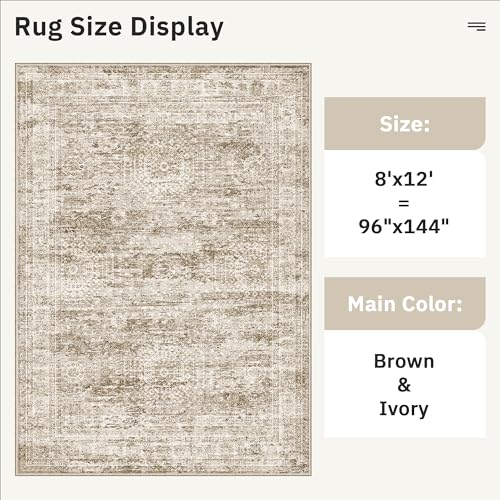 Washable Area Rug 8x12 Large Soft Brown Rugs for Living Room (Brown / 8' x 12' (Rectangular))
