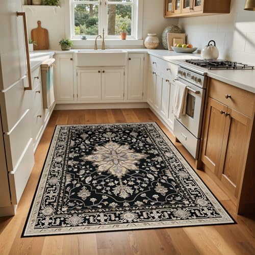 Washable Area Rug (Black/Neutral / 4' x 6' (Rectangular))