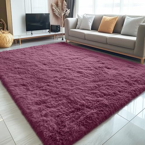 5x8 Machine Washable Large Area Rugs for Living Room (5x8 Ft / Burgundy)