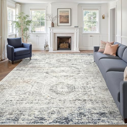 10x14 Area Rugs for Living Room Washable Rug Non (Blue/Ivory / 10' x 14' (Rectangular))