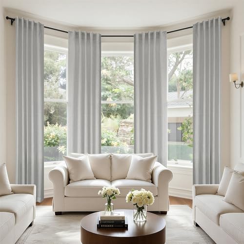 Light Grey Curtains 38 Inch Wide for Windows 2 Panel Back Tab Rod Pocket Light Filtering Semi Sheer Gray Linen Curtain for Bedroom Kitchen Door Living Room Modern Decor 38 Inch Width by 63 Inch Length (38"W x 63"L (Pack of 2) / Grey)