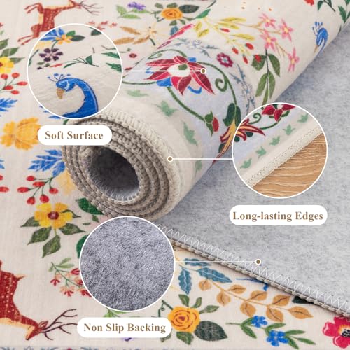 HEBE Hallway Runner Rug 2'x6' (Floral Beige / 2' x 6' (Rectangular))