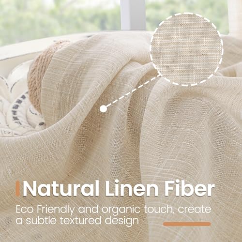 Tan Linen Curtains 84 Inch Length 2 Panels Burlap Semi Sheer Drapes (Natural / 52"W x 84"L (Pack of 2))