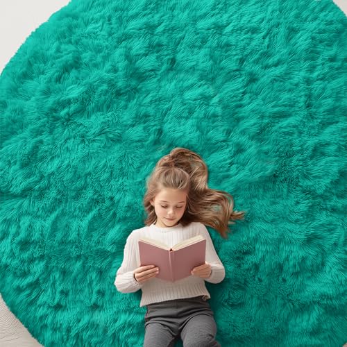 Teal Green Round Rugs for Bedroom (8 Ft Round / Teal Green)