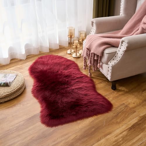 Ultra Soft Fluffy Shaggy Area Rug Faux Fur Rug Chair Cover Seat Pad Fuzzy Area Rug for Bedroom Floor Sofa Living Room (Burgundy / 2' x 4' (Sheepskin))